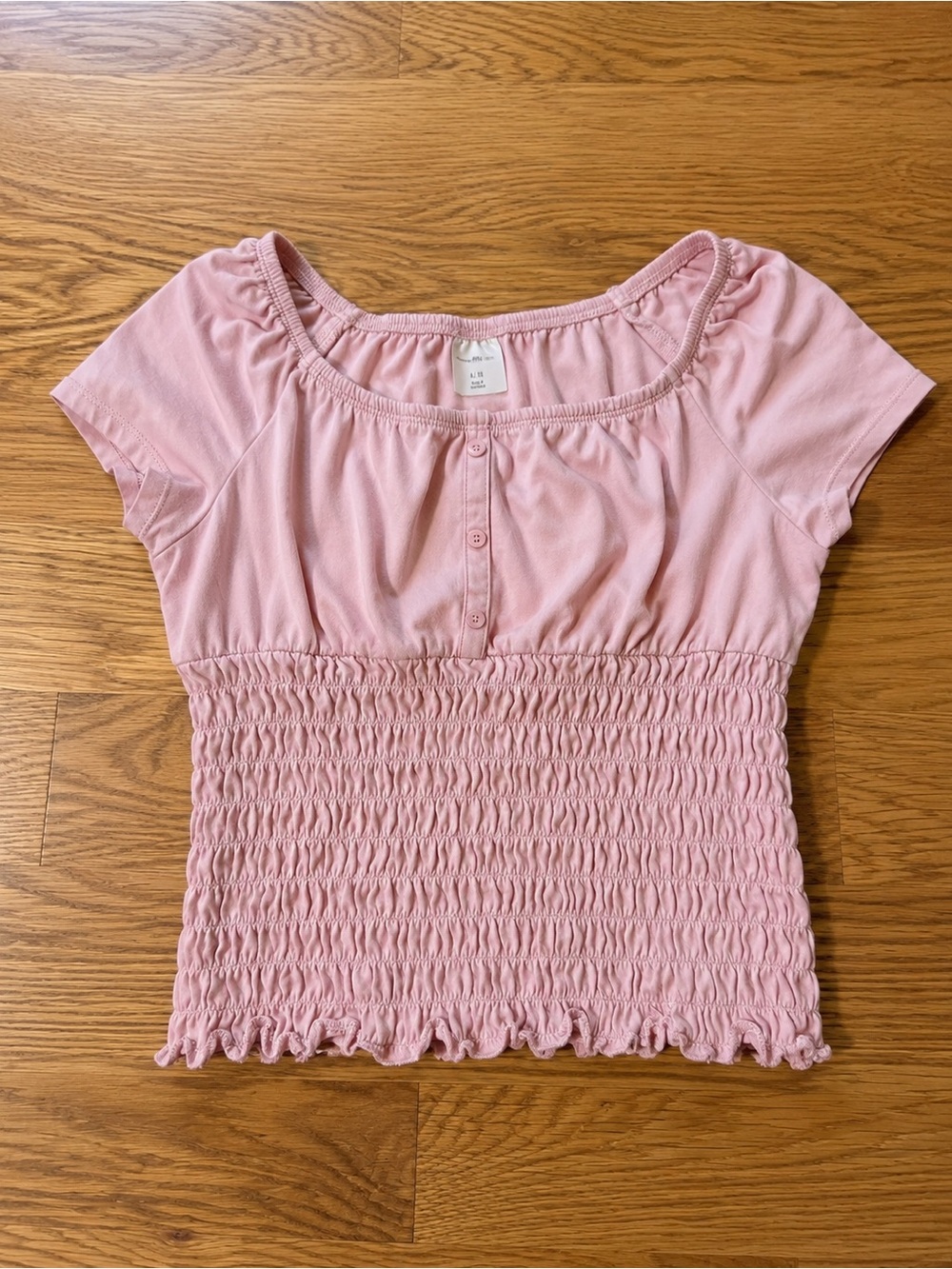 Abercrombie & Fitch Light Pink Smocked Crop Top with Button Front